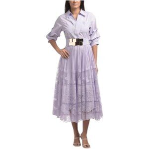 DALIA MACPHEE Three-quarter Sleeve Butterfly Lace Shirt Dress With Belt